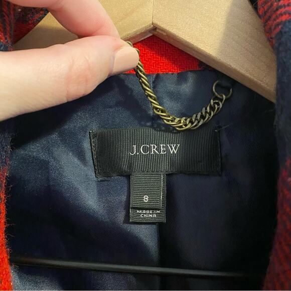 J. Crew Red Navy Blue Buffalo Plaid Wool Coat Jacket Small - Picture 10 of 13